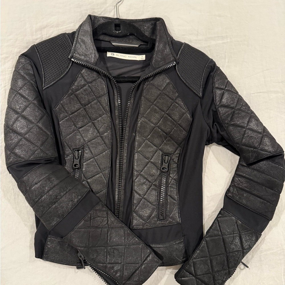 BLANC NOIR Classic Leather Mesh Moto Jacket - Small